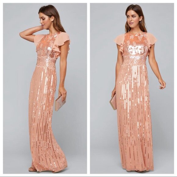 Bebe SEQUIN FLUTTER SLEEVE GOWN - Picture 2 of 8